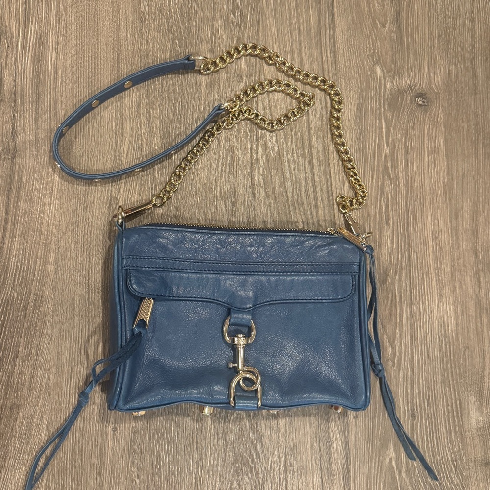 NEW Rebecca Minkoff Blue and Gold Crossbody Bag with Chain Strap